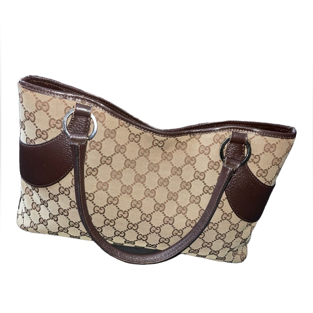 Authentic Gucci Vintage GG Monogram Brown Logo Shoulder Bag Tote EUC! - Picture 2 of 16